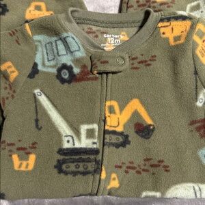 Carter's Olive Green Fleece Sleeper with Construction Print